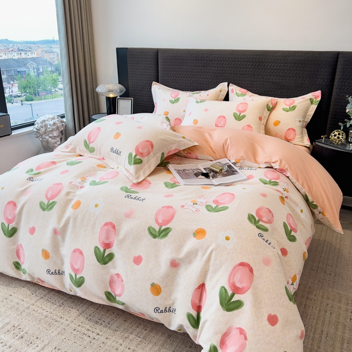 91家纺网 家纺一手货源 找家纺 印季家纺 2025新款全棉纯棉生态印花加厚混纺磨毛四件套 叹花郁