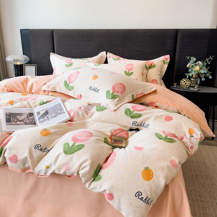 91家纺网 家纺一手货源 找家纺 印季家纺 2025新款全棉纯棉生态印花加厚混纺磨毛四件套 叹花郁