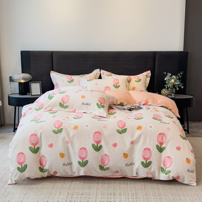 91家纺网 家纺一手货源 找家纺 印季家纺 2025新款全棉纯棉生态印花加厚混纺磨毛四件套 叹花郁