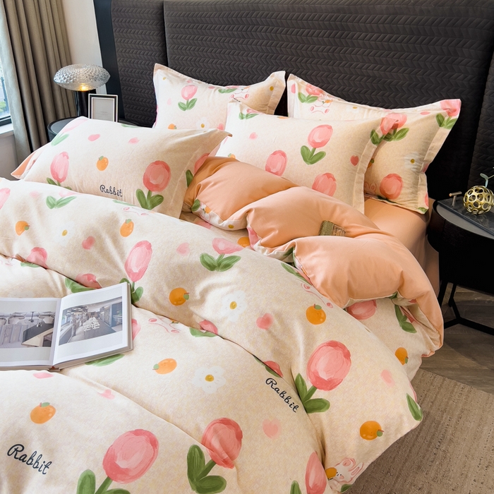 91家纺网 家纺一手货源 找家纺 印季家纺 2025新款全棉纯棉生态印花加厚混纺磨毛四件套 叹花郁