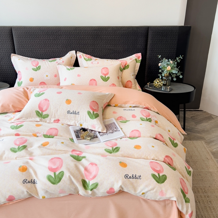 91家纺网 家纺一手货源 找家纺 印季家纺 2025新款全棉纯棉生态印花加厚混纺磨毛四件套 叹花郁