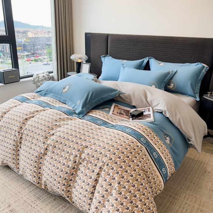 91家纺网 家纺一手货源 找家纺 印季家纺 2025新款全棉纯棉生态印花加厚混纺磨毛四件套 星言（兰）