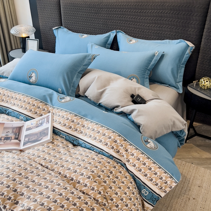 91家纺网 家纺一手货源 找家纺 印季家纺 2025新款全棉纯棉生态印花加厚混纺磨毛四件套 星言（兰）