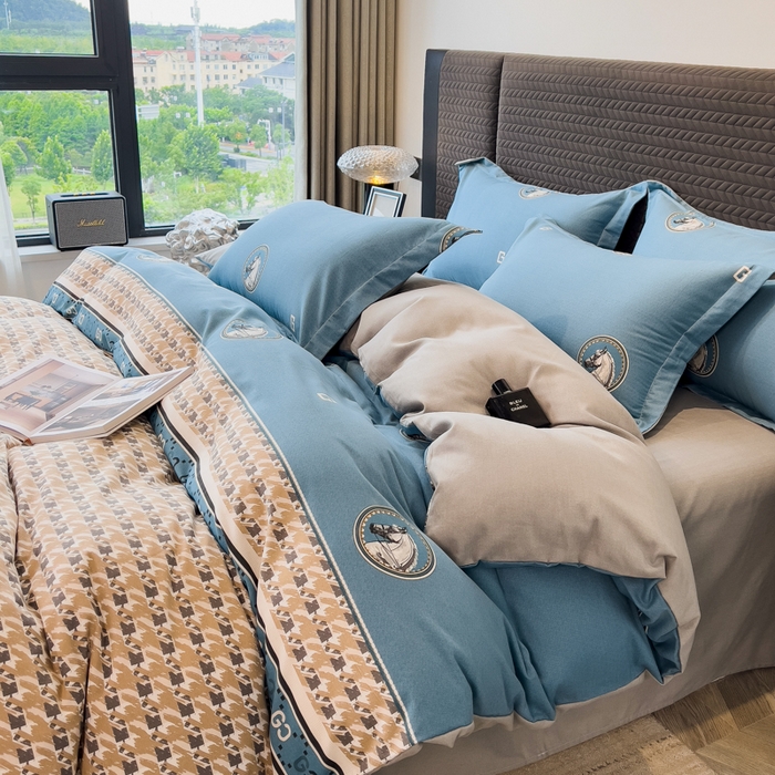 91家纺网 家纺一手货源 找家纺 印季家纺 2025新款全棉纯棉生态印花加厚混纺磨毛四件套 星言（兰）