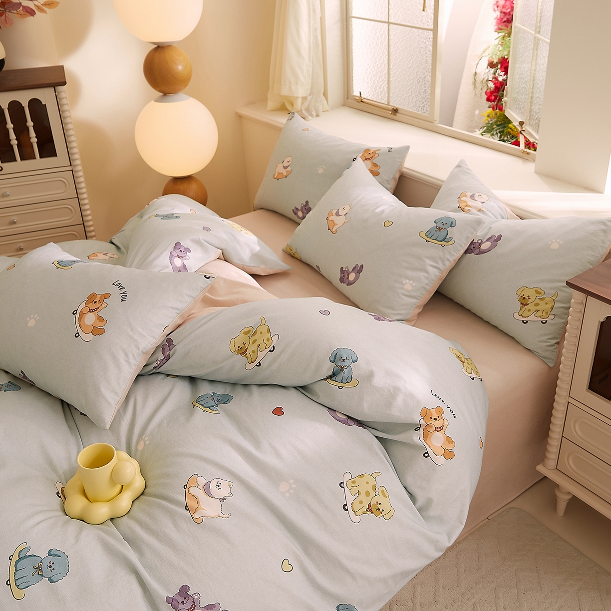 91家纺网 家纺一手货源 找家纺 DoDo 兜兜 2026新款全棉纯棉磨毛印花三四件套 可定做尺寸 俏皮狗