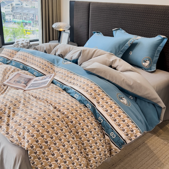 91家纺网 家纺一手货源 找家纺 印季家纺 2025新款全棉纯棉生态印花加厚混纺磨毛四件套 星言（兰）