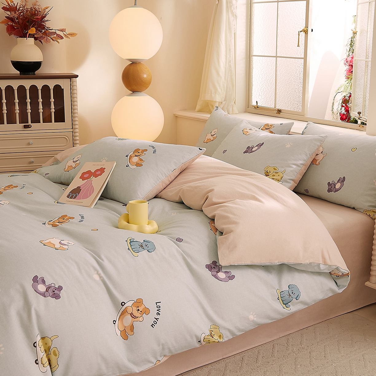 91家纺网 家纺一手货源 找家纺 DoDo 兜兜 2026新款全棉纯棉磨毛印花三四件套 可定做尺寸 俏皮狗