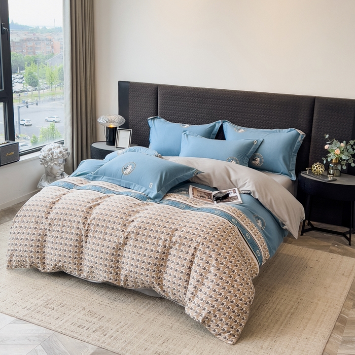 91家纺网 家纺一手货源 找家纺 印季家纺 2025新款全棉纯棉生态印花加厚混纺磨毛四件套 星言（兰）