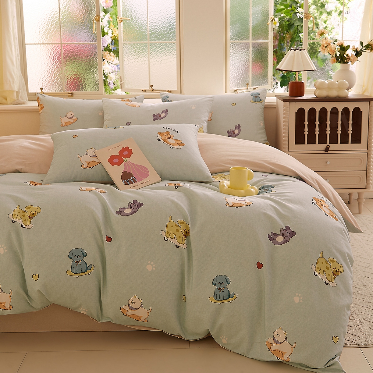 91家纺网 家纺一手货源 找家纺 DoDo 兜兜 2026新款全棉纯棉磨毛印花三四件套 可定做尺寸 俏皮狗