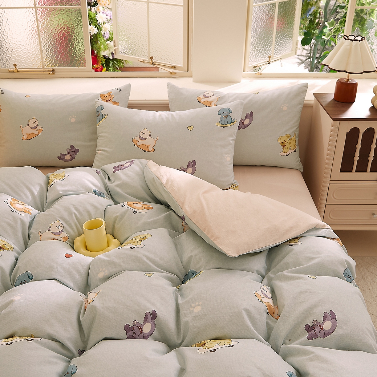 91家纺网 家纺一手货源 找家纺 DoDo 兜兜 2026新款全棉纯棉磨毛印花三四件套 可定做尺寸 俏皮狗