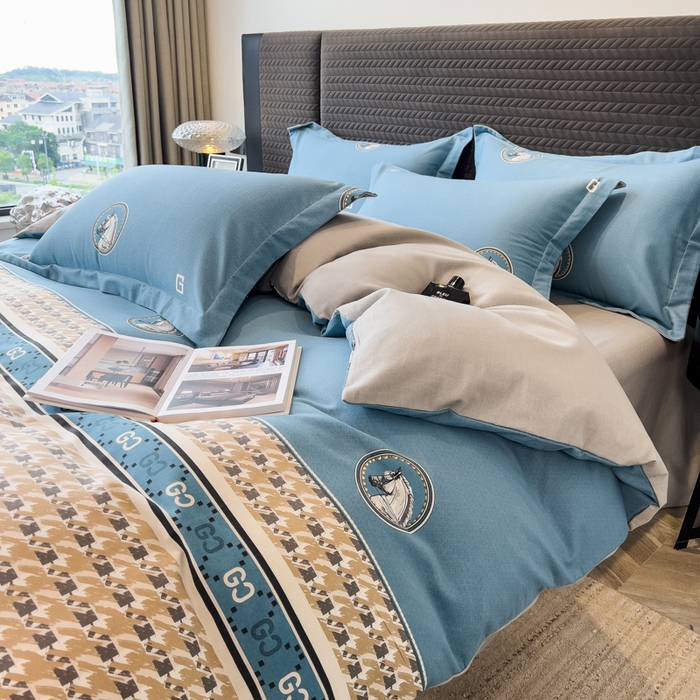 91家纺网 家纺一手货源 找家纺 印季家纺 2025新款全棉纯棉生态印花加厚混纺磨毛四件套 星言（兰）