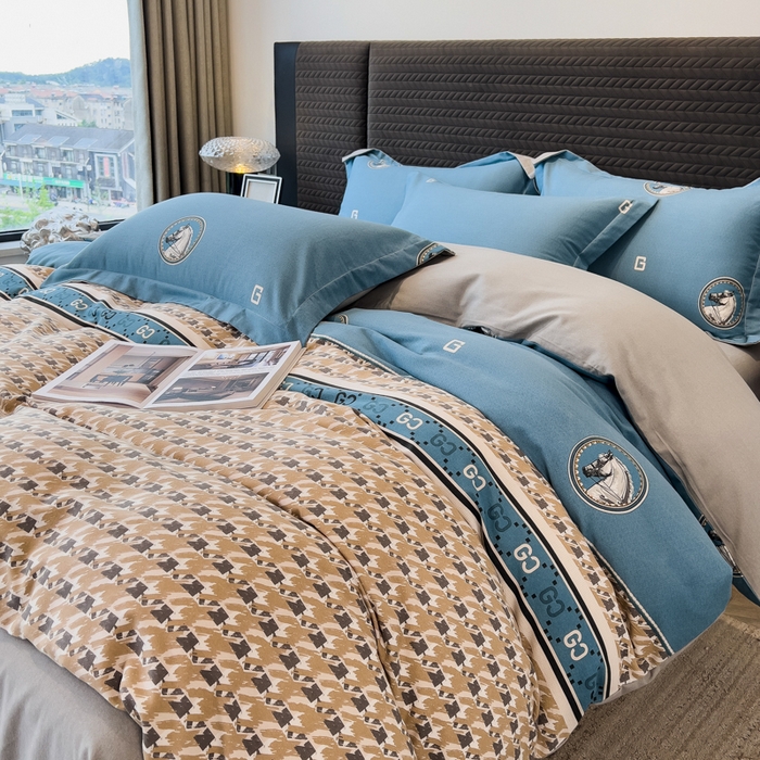 91家纺网 家纺一手货源 找家纺 印季家纺 2025新款全棉纯棉生态印花加厚混纺磨毛四件套 星言（兰）