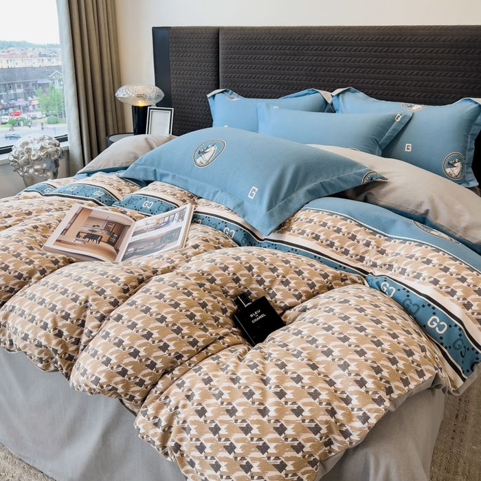 91家纺网 家纺一手货源 找家纺 印季家纺 2025新款全棉纯棉生态印花加厚混纺磨毛四件套 星言（兰）