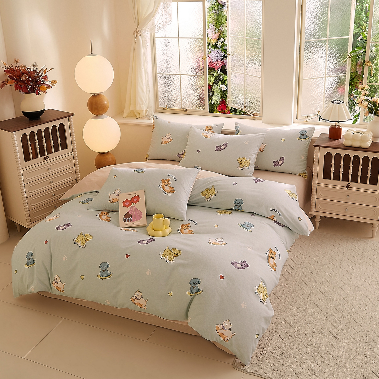 91家纺网 家纺一手货源 找家纺 DoDo 兜兜 2026新款全棉纯棉磨毛印花三四件套 可定做尺寸 俏皮狗