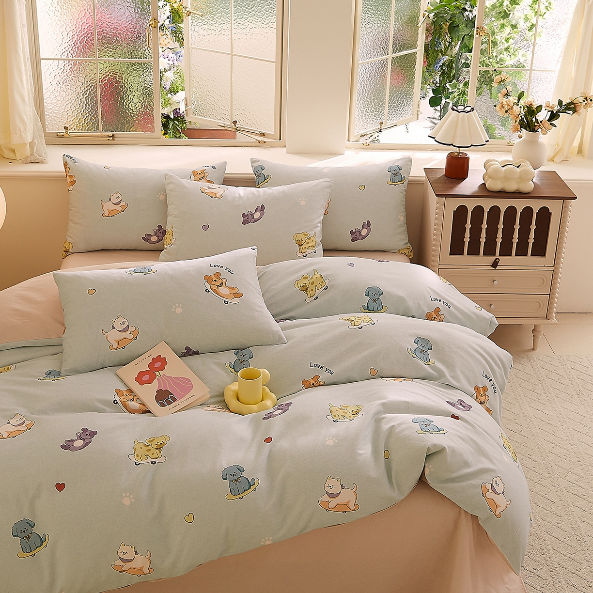 91家纺网 家纺一手货源 找家纺 DoDo 兜兜 2026新款全棉纯棉磨毛印花三四件套 可定做尺寸 俏皮狗