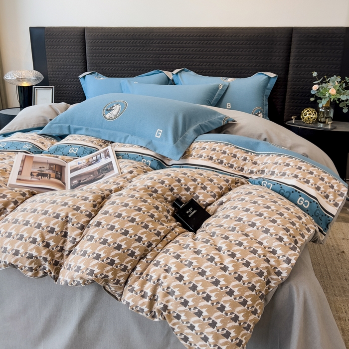 91家纺网 家纺一手货源 找家纺 印季家纺 2025新款全棉纯棉生态印花加厚混纺磨毛四件套 星言（兰）