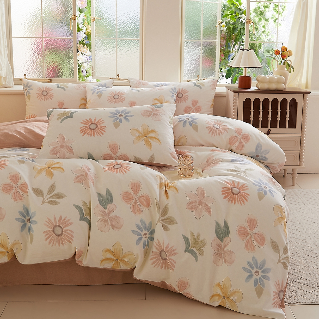 91家纺网 家纺一手货源 找家纺 DoDo 兜兜 2026新款全棉纯棉磨毛印花三四件套 可定做尺寸 晨花