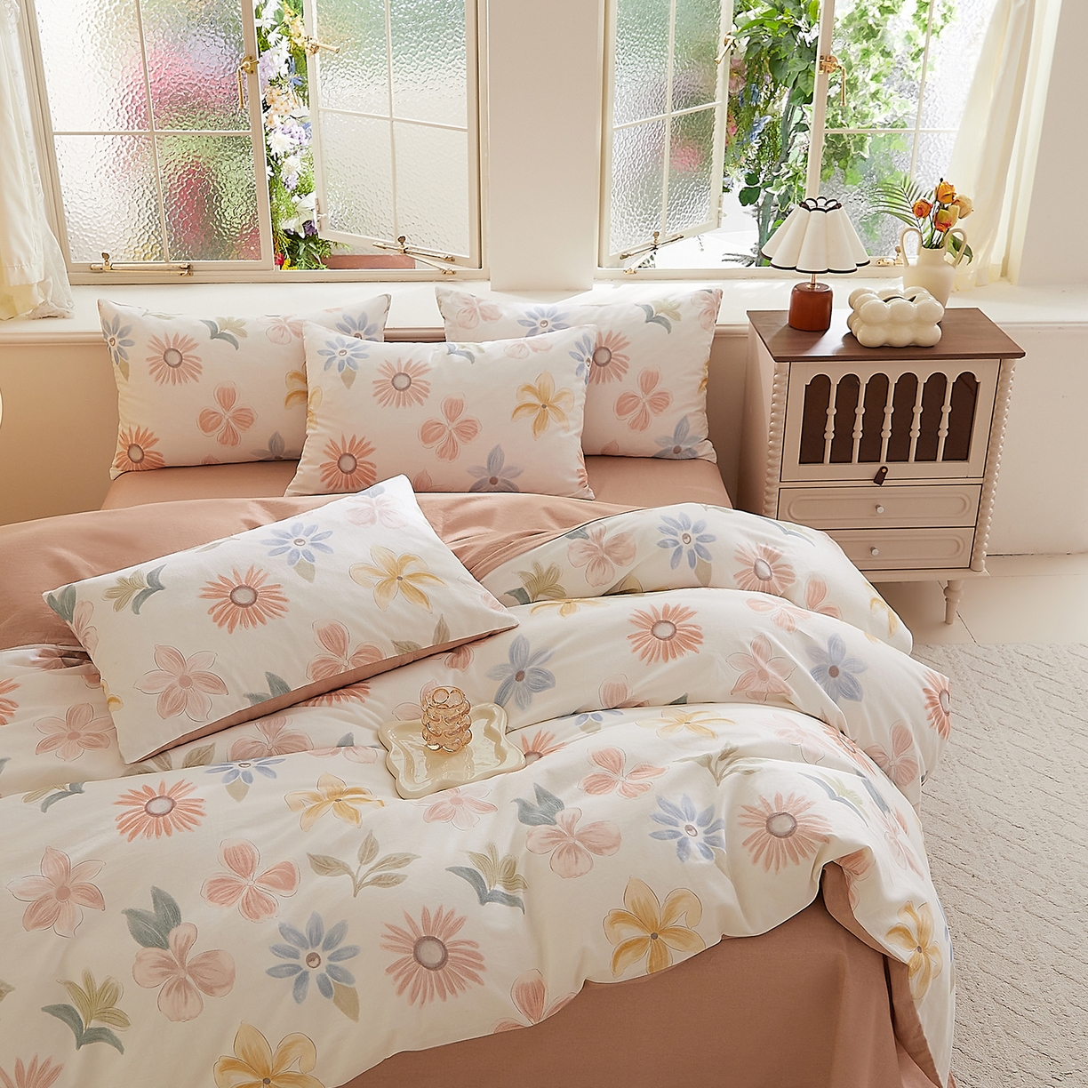 91家纺网 家纺一手货源 找家纺 DoDo 兜兜 2026新款全棉纯棉磨毛印花三四件套 可定做尺寸 晨花