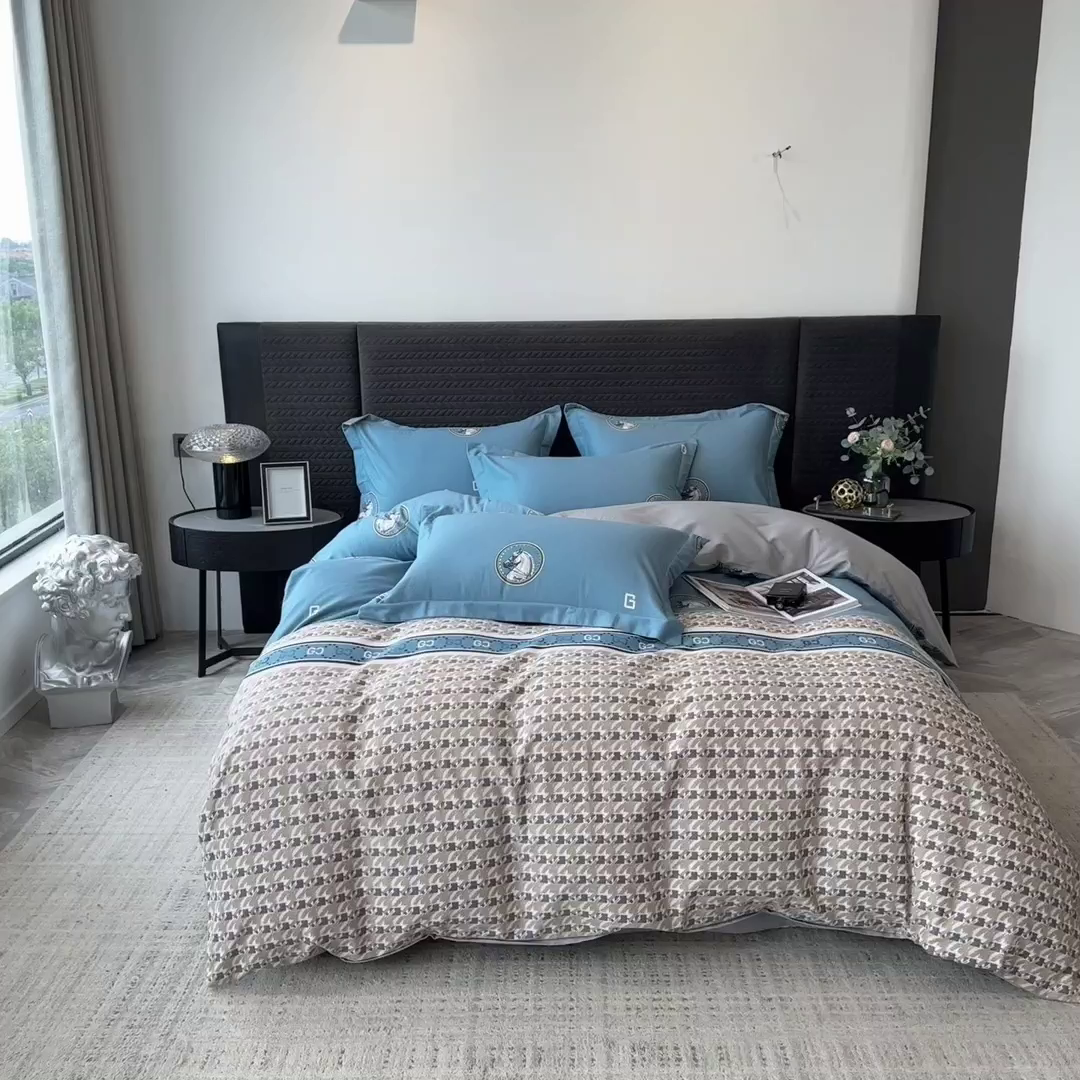 91家纺网 家纺一手货源 找家纺 印季家纺 2025新款全棉纯棉生态印花加厚混纺磨毛四件套 星言（兰）