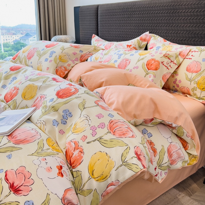 印季家纺 2025新款全棉纯棉生态印花加厚混纺磨毛四件套 长岛花