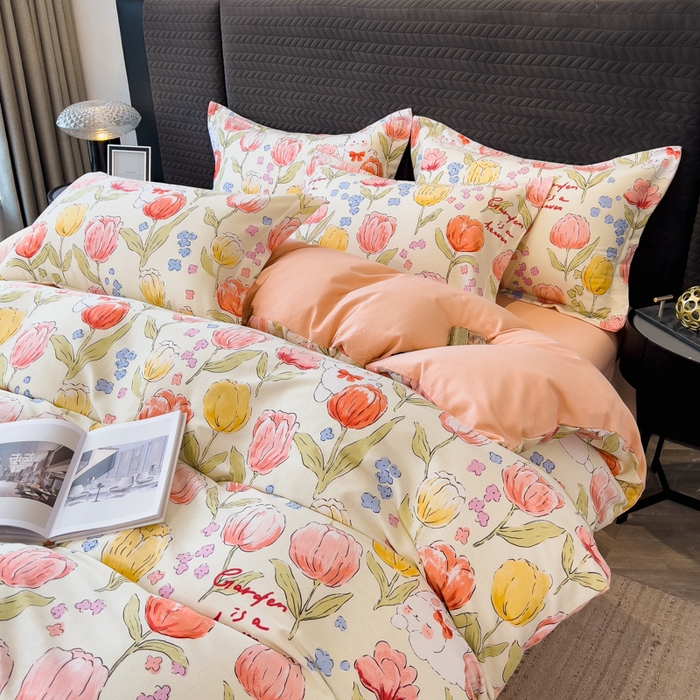 91家纺网 家纺一手货源 找家纺 印季家纺 2025新款全棉纯棉生态印花加厚混纺磨毛四件套 长岛花