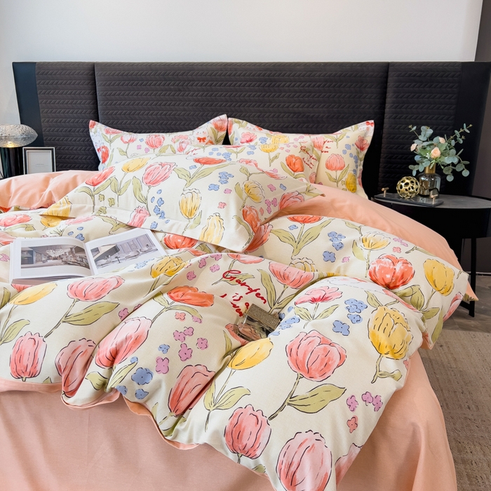 91家纺网 家纺一手货源 找家纺 印季家纺 2025新款全棉纯棉生态印花加厚混纺磨毛四件套 长岛花