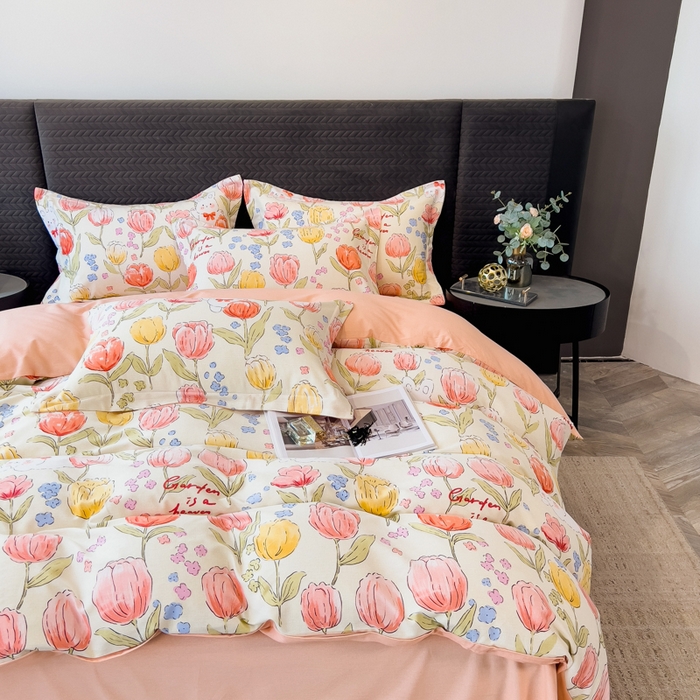 91家纺网 家纺一手货源 找家纺 印季家纺 2025新款全棉纯棉生态印花加厚混纺磨毛四件套 长岛花