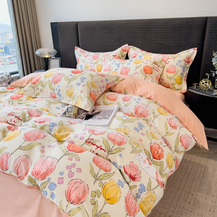 91家纺网 家纺一手货源 找家纺 印季家纺 2025新款全棉纯棉生态印花加厚混纺磨毛四件套 长岛花