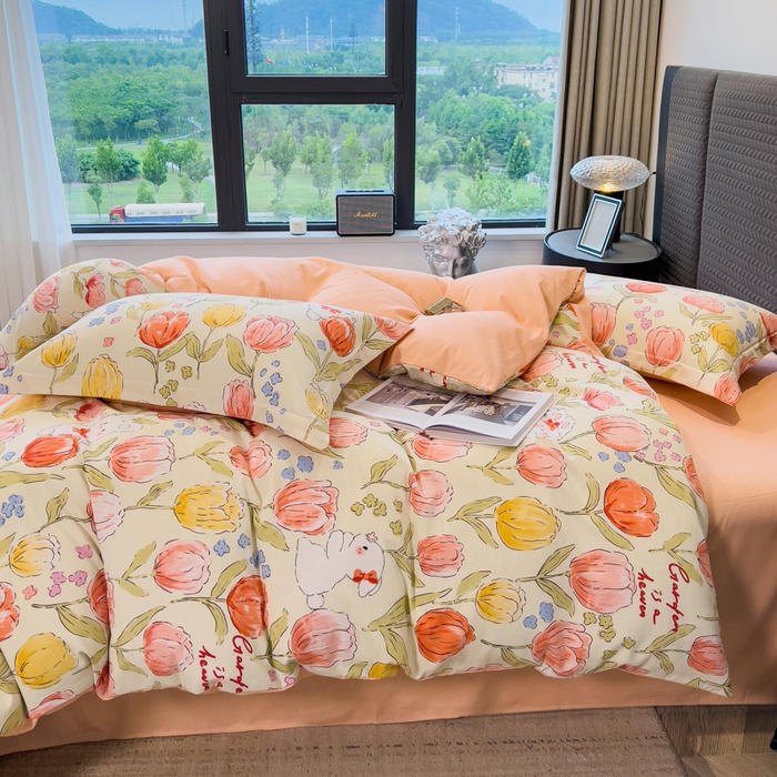 91家纺网 家纺一手货源 找家纺 印季家纺 2025新款全棉纯棉生态印花加厚混纺磨毛四件套 长岛花