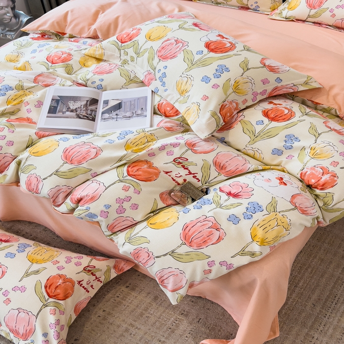 91家纺网 家纺一手货源 找家纺 印季家纺 2025新款全棉纯棉生态印花加厚混纺磨毛四件套 长岛花