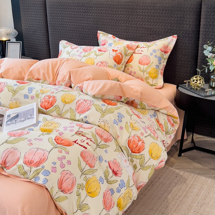 91家纺网 家纺一手货源 找家纺 印季家纺 2025新款全棉纯棉生态印花加厚混纺磨毛四件套 长岛花