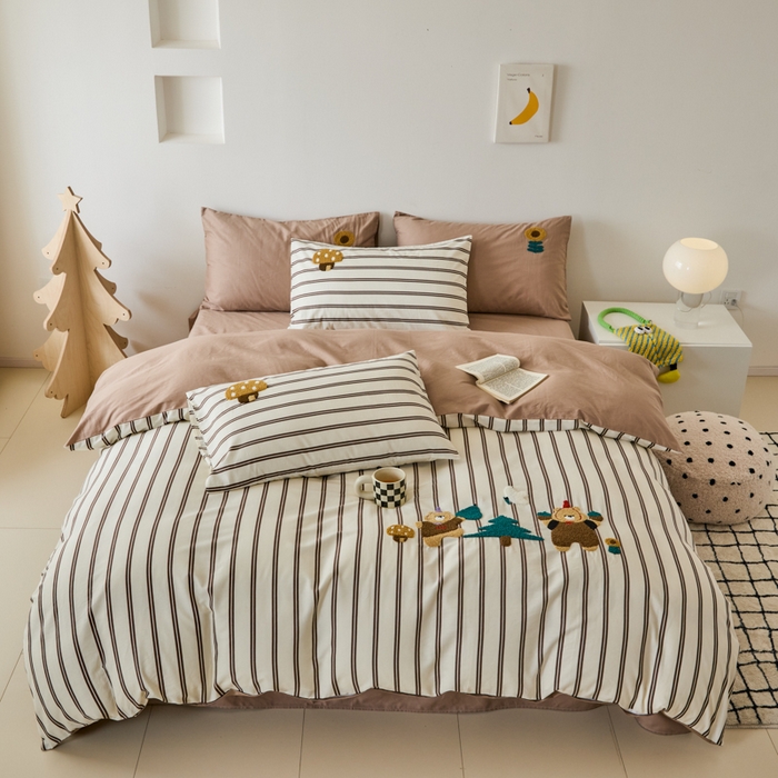 锦觅 2025新款时尚条纹小清新卡通学生季系列印花绣花全棉纯棉四件套 丛林梦想
