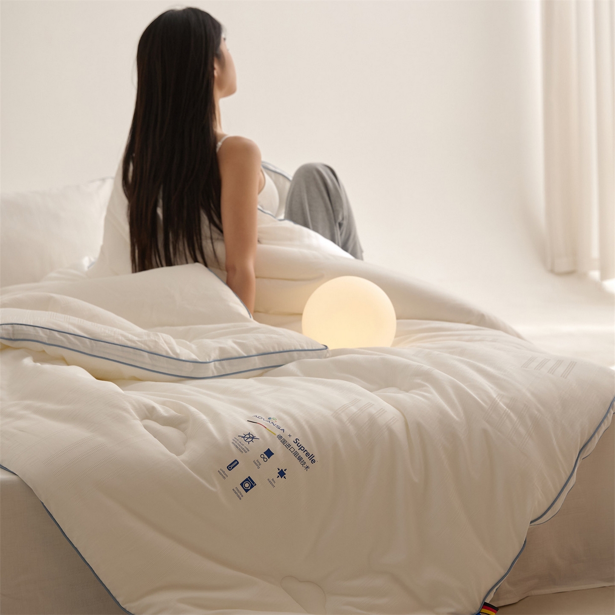 91家纺网 家纺一手货源 找家纺 （总）头等舱 2025新款全棉A类提花德国ADVANSA抗菌 防螨 零致敏秋冬被（模特图）