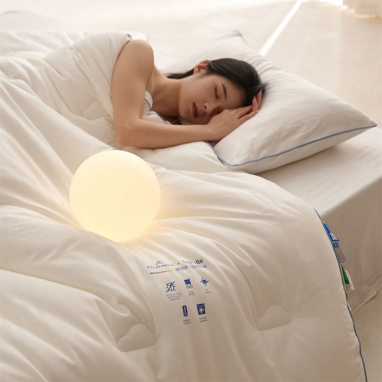 91家纺网 家纺一手货源 找家纺 （总）头等舱 2025新款全棉A类提花德国ADVANSA抗菌 防螨 零致敏秋冬被（模特图）