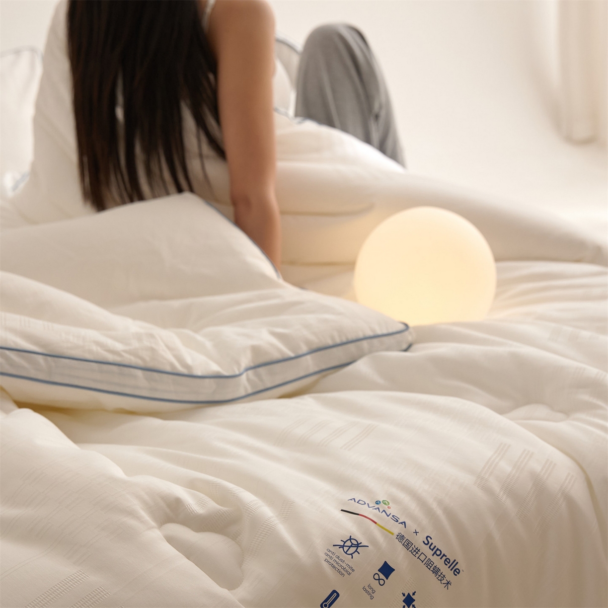 91家纺网 家纺一手货源 找家纺 （总）头等舱 2025新款全棉A类提花德国ADVANSA抗菌 防螨 零致敏秋冬被（模特图）