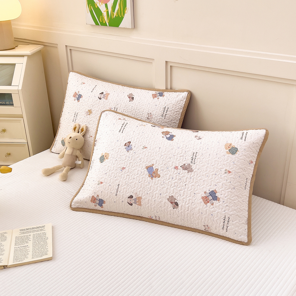 91家纺网 家纺一手货源 找家纺 （总）拾小柒 2025年新款全棉双层纱枕套夹棉隔脏污防口水头油枕头套