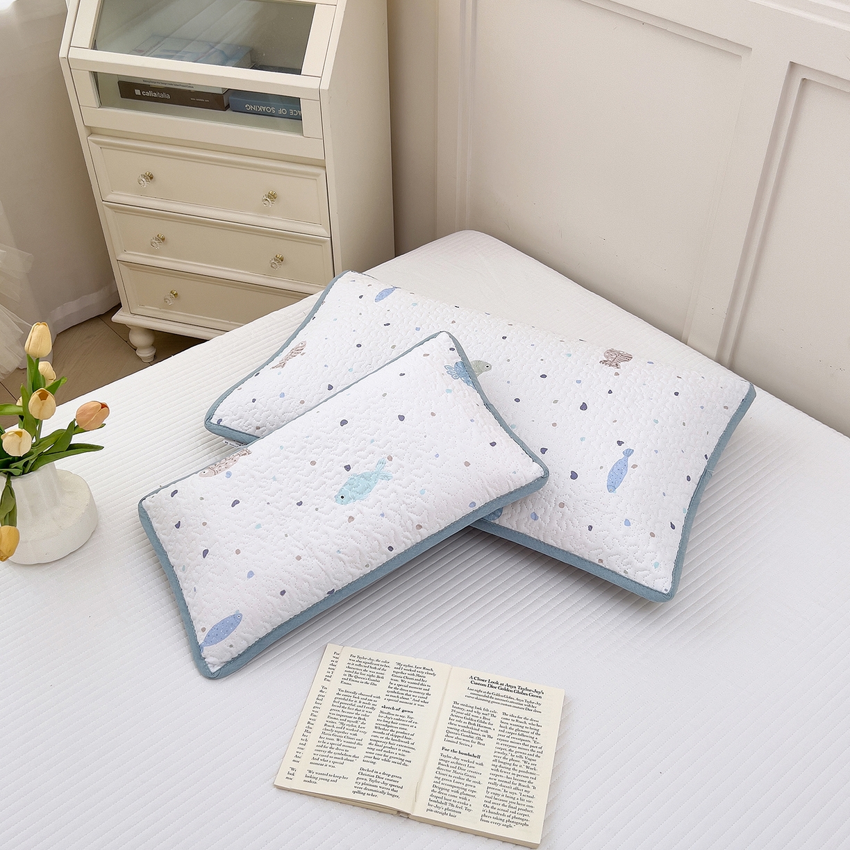 拾小柒 2025年新款全棉双层纱枕套夹棉隔脏污防口水头油枕头套 鲤安