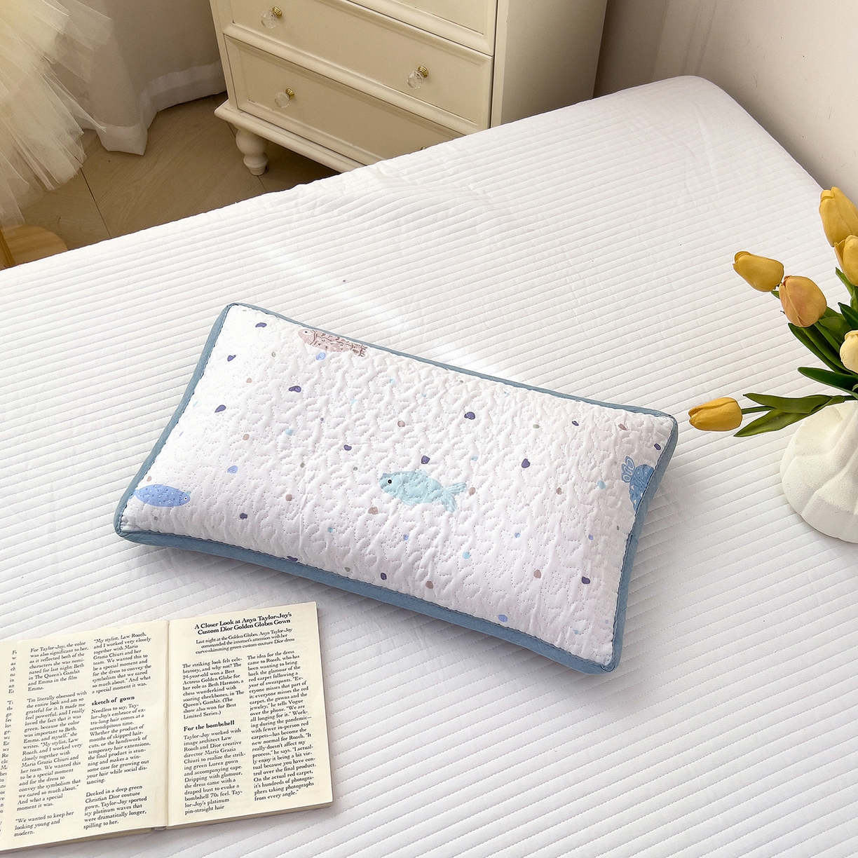 91家纺网 家纺一手货源 找家纺 拾小柒 2025年新款全棉双层纱枕套夹棉隔脏污防口水头油枕头套 鲤安