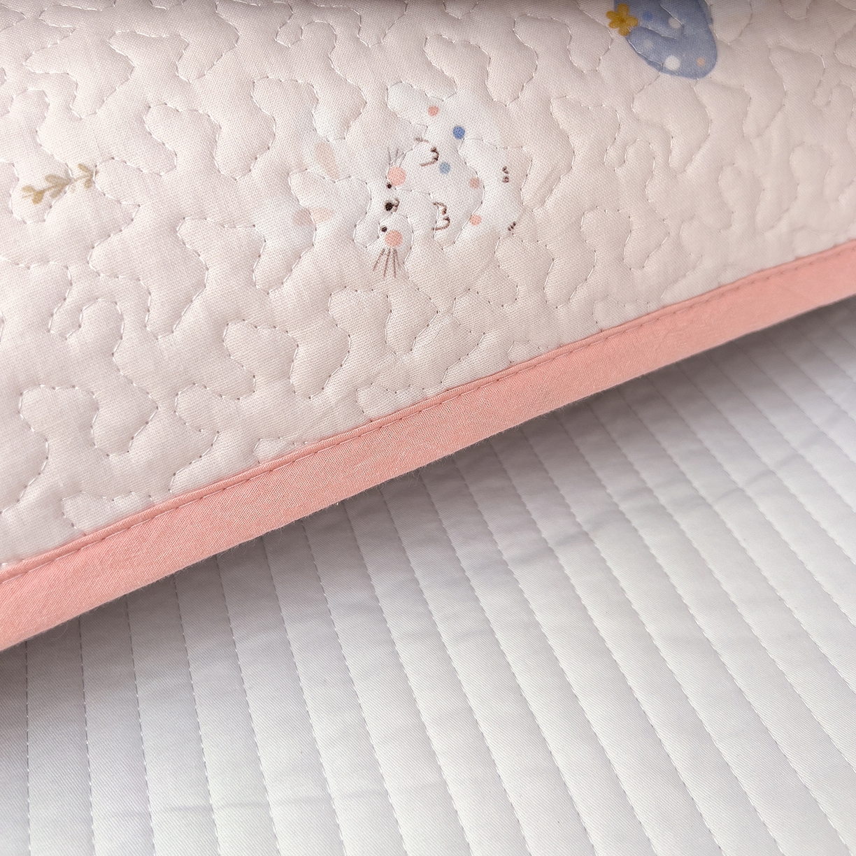 91家纺网 家纺一手货源 找家纺 拾小柒 2025年新款全棉双层纱枕套夹棉隔脏污防口水头油枕头套 萌趣森林粉