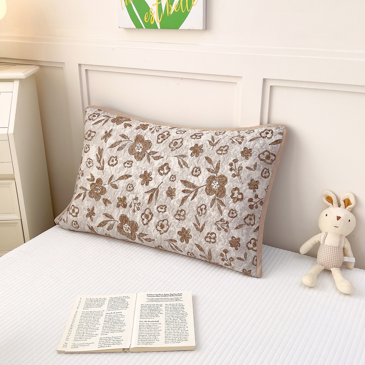 91家纺网 家纺一手货源 找家纺 拾小柒 2025年新款全棉双层纱枕套夹棉隔脏污防口水头油枕头套 忘忧草咖