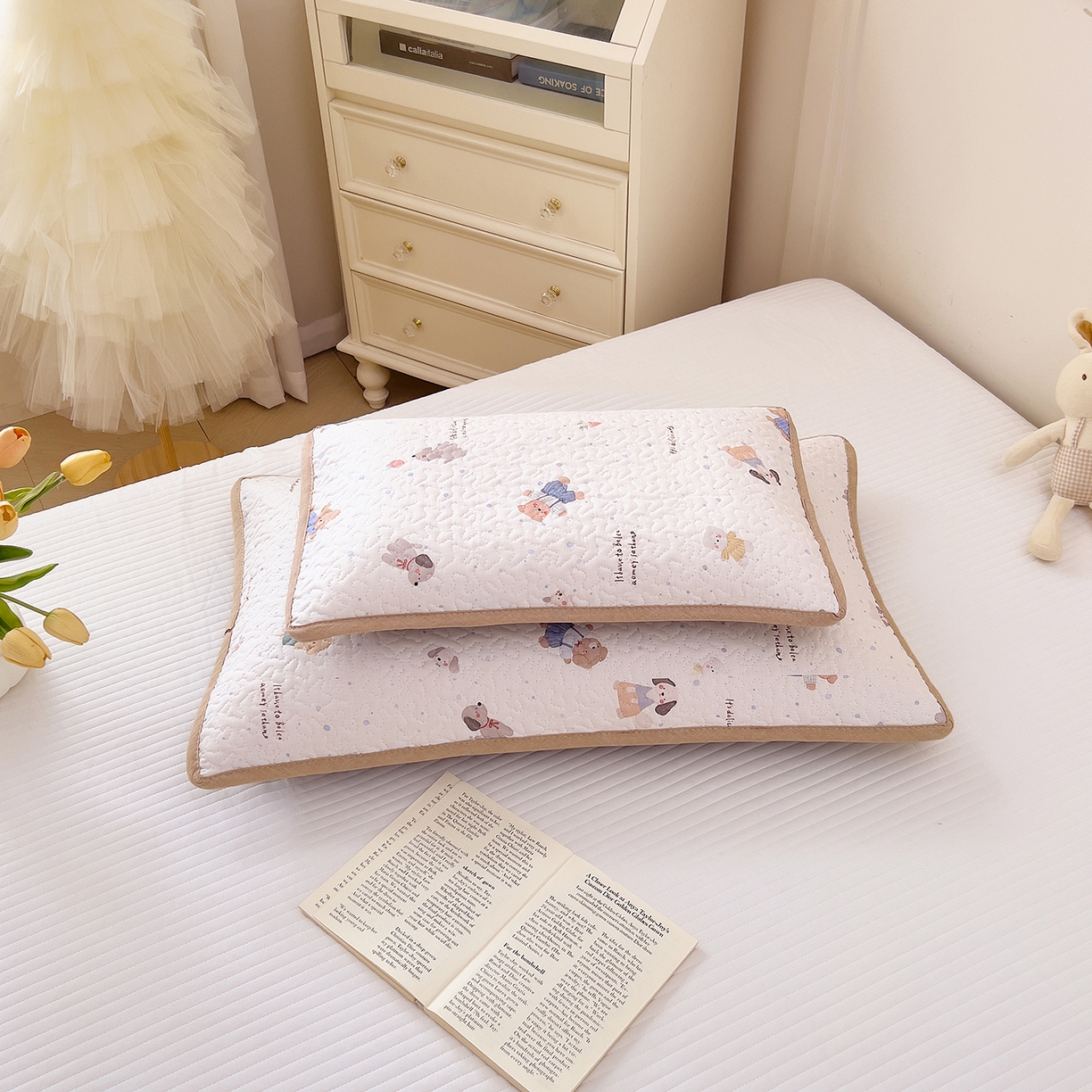 91家纺网 家纺一手货源 找家纺 拾小柒 2025年新款全棉双层纱枕套夹棉隔脏污防口水头油枕头套 咕噜派米