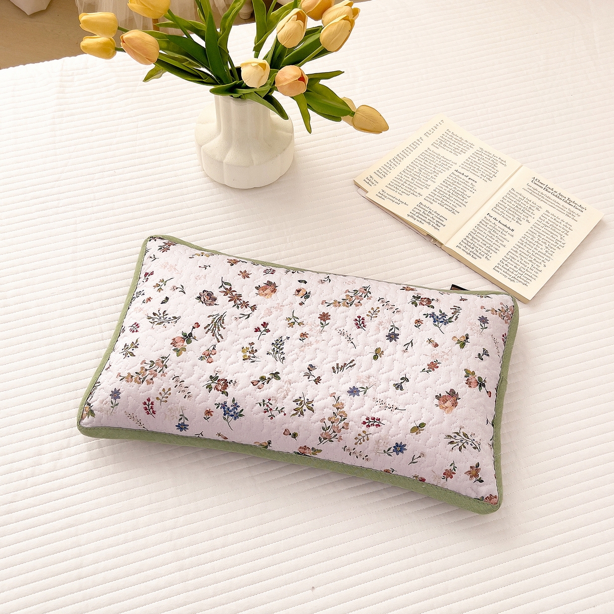 91家纺网 家纺一手货源 找家纺 拾小柒 2025年新款全棉双层纱枕套夹棉隔脏污防口水头油枕头套 春色满园