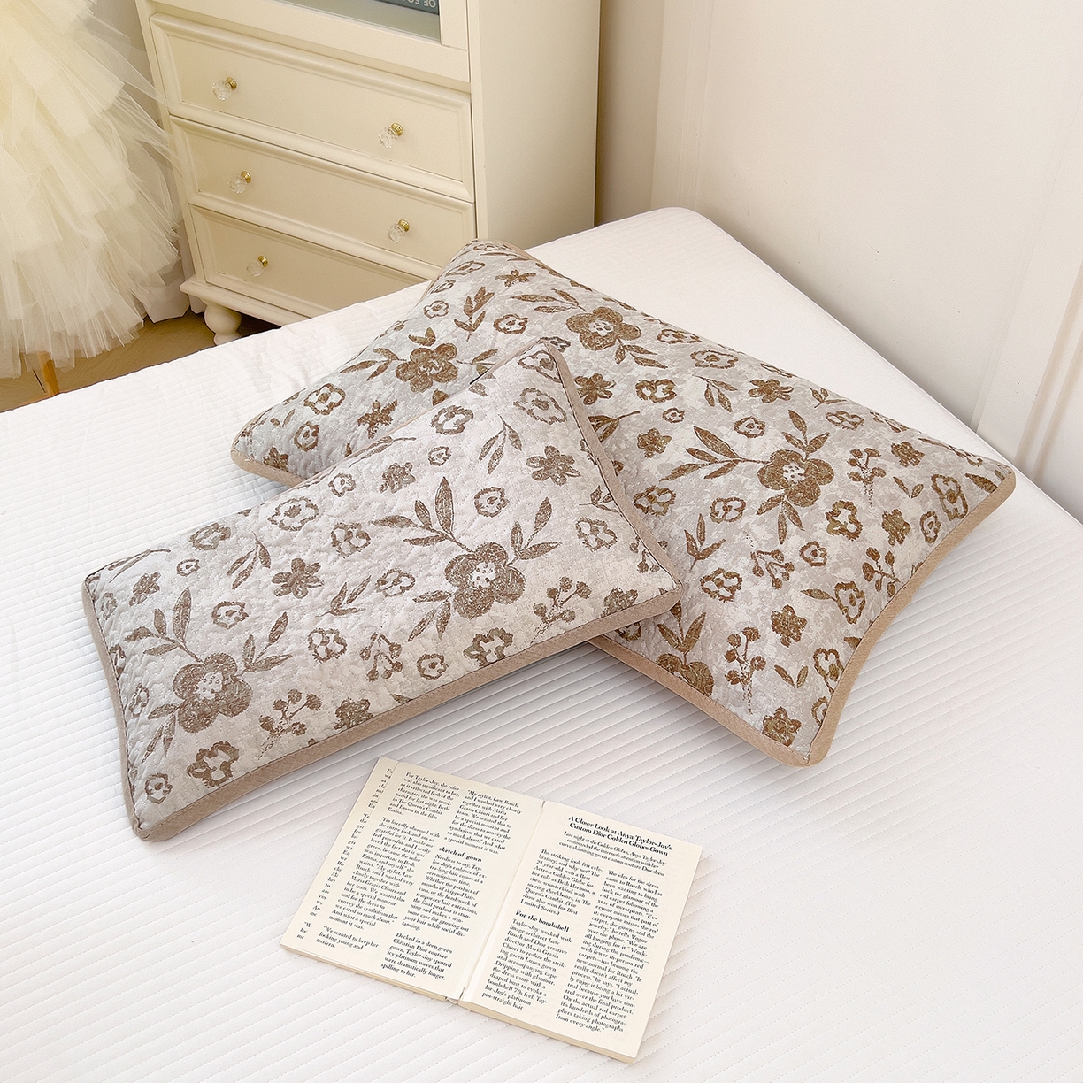 拾小柒 2025年新款全棉双层纱枕套夹棉隔脏污防口水头油枕头套 忘忧草咖