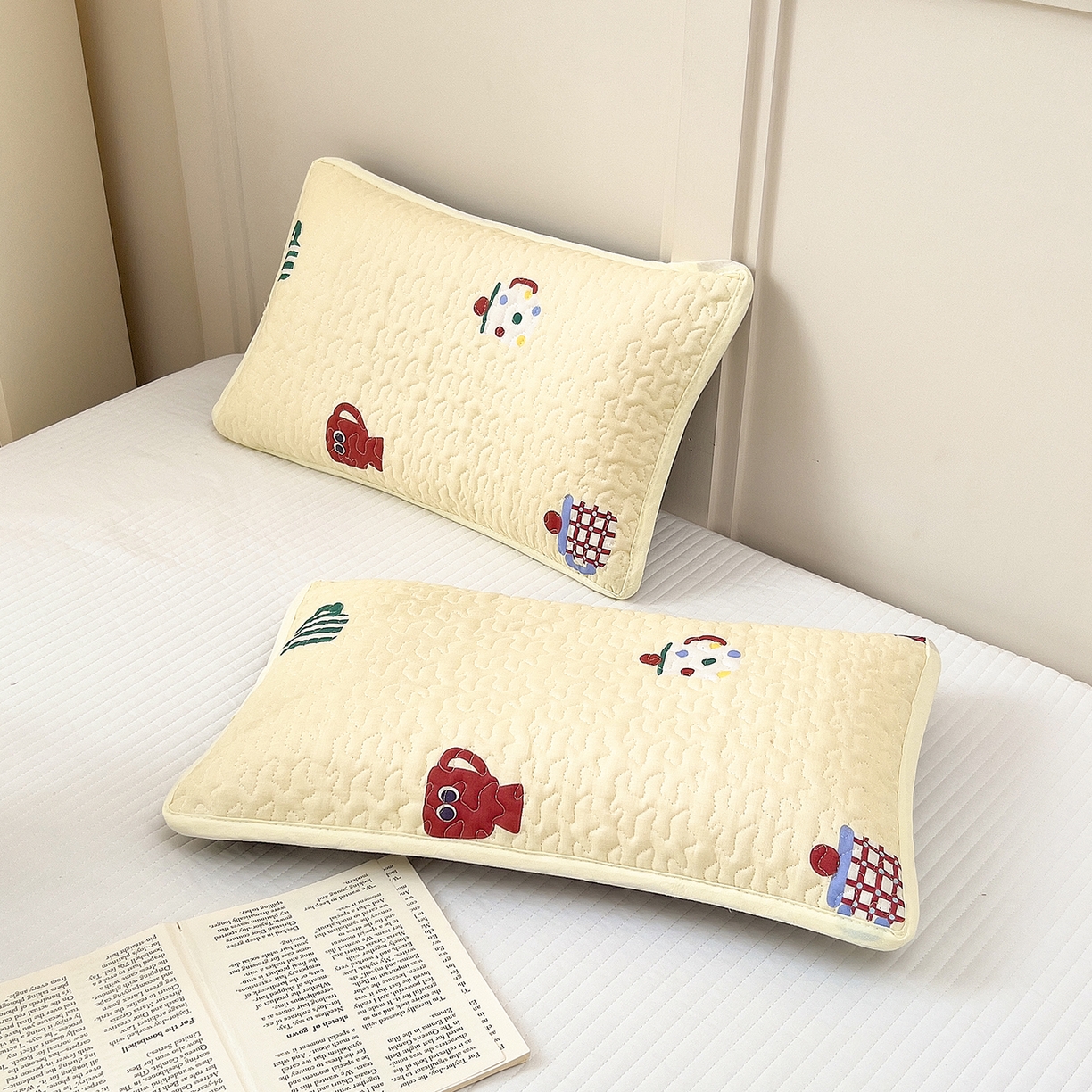 91家纺网 家纺一手货源 找家纺 拾小柒 2025年新款全棉双层纱枕套夹棉隔脏污防口水头油枕头套 彩色杯黄