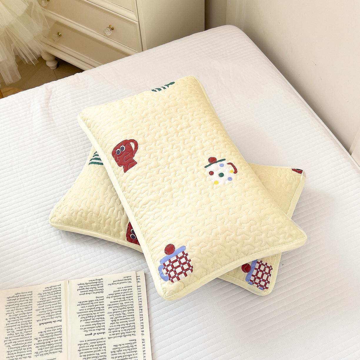 91家纺网 家纺一手货源 找家纺 拾小柒 2025年新款全棉双层纱枕套夹棉隔脏污防口水头油枕头套 彩色杯黄