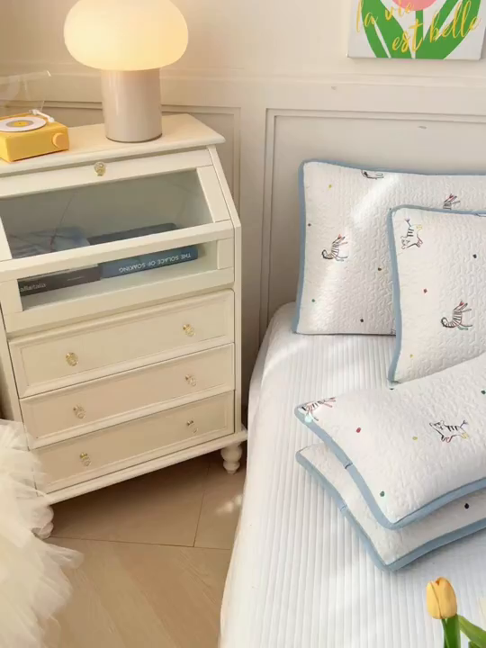 91家纺网 家纺一手货源 找家纺 拾小柒 2025年新款全棉双层纱枕套夹棉隔脏污防口水头油枕头套 七彩童年