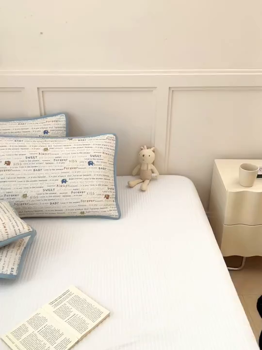 91家纺网 家纺一手货源 找家纺 拾小柒 2025年新款全棉双层纱枕套夹棉隔脏污防口水头油枕头套 英文象蓝