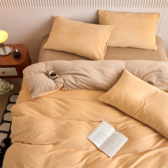 91家纺网 家纺一手货源 找家纺 （总）乐居家纺 2025新款200克重纯色单面绒牛奶绒四件套