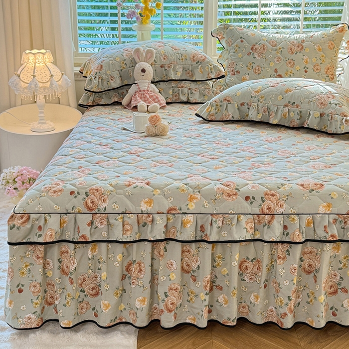 91家纺网 家纺一手货源 找家纺 （总）优家居 2025新品水洗棉夹棉床裙四件套韩版糯糯棉水洗皱皱纱床罩被套直播爆款