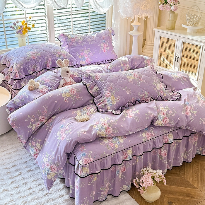 91家纺网 家纺一手货源 找家纺 （总）优家居 2025新品水洗棉夹棉床裙四件套韩版糯糯棉水洗皱皱纱床罩被套直播爆款